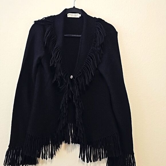 PERU FIBRAS FRINGE CARDIGAN SWEATER L - Picture 1 of 7